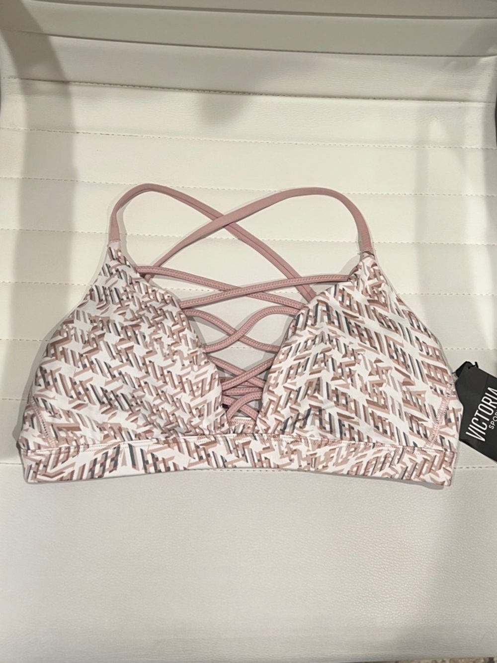 Victoria's Secret Sport Pink White Geometric Pattern Strappy Sports Bra